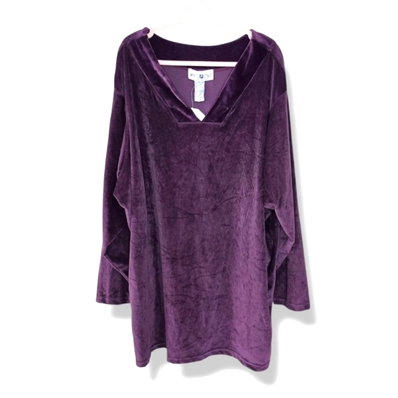NWT WHITE STAG PLUS SIZE V-NECK VELOUR TUNIC TOP IN PURPLE 26W/28W 4X - Picture 2 of 6